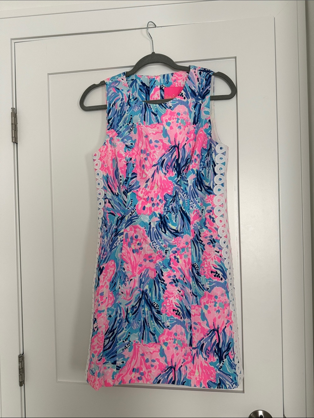 Sleeveless Pink & Blue Floral Shift Dress